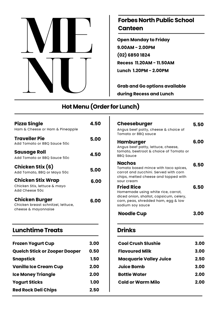 canteen menu