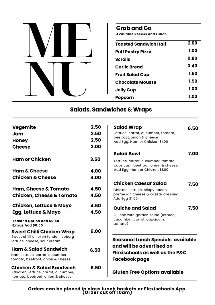 canteen menu